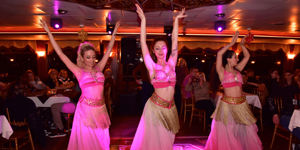 Live belly dance show and folk performances on Istanbul Bosphorus dinner cruise for New Year