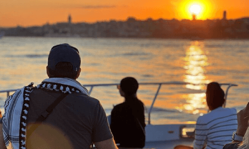 Sunset cruise on the Bosphorus with a beautifully arranged table.